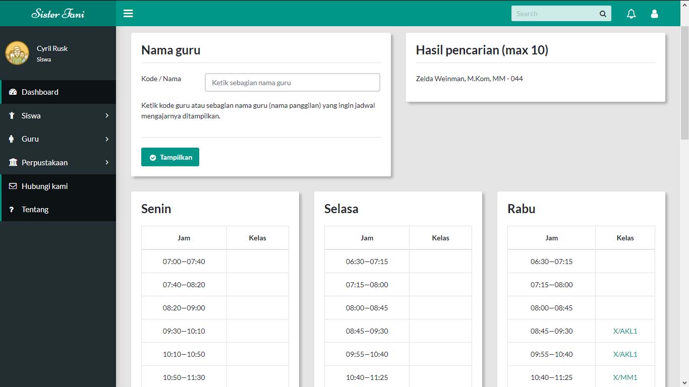 Jadwal mengajar guru